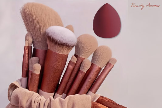 Beauty Avenue 13-piece burgundy brush set with sponge - branded