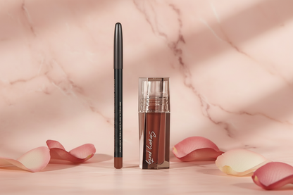 Beauty Avenue Hydra-Gloss & Liner Duo on blush marble with rose petals
